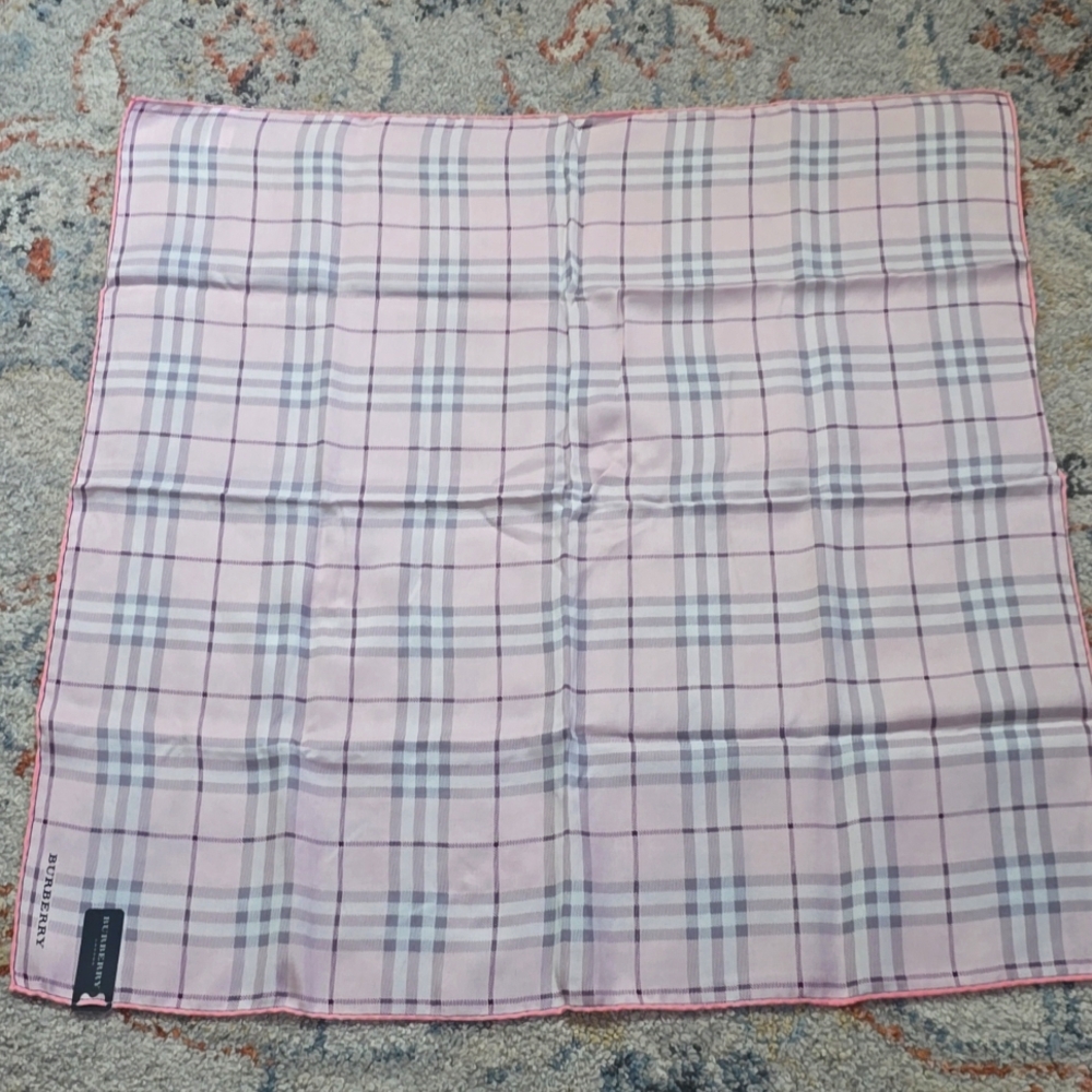 NEW Burberry Silk Cotton Pink Novacheck Neck Scarf/Handkerchief! - Picture 2 of 7